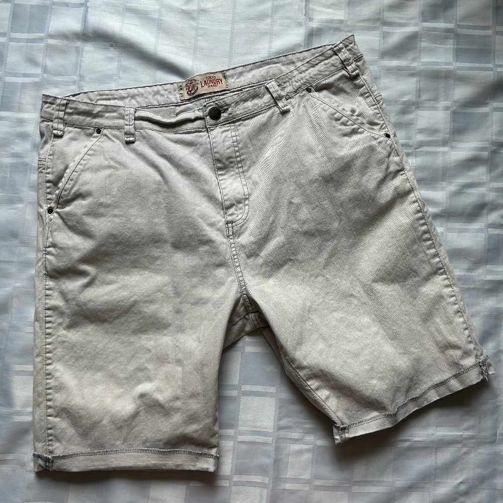 Tokyo Laundry Exposed Stitch Light Grey Cotton Shorts